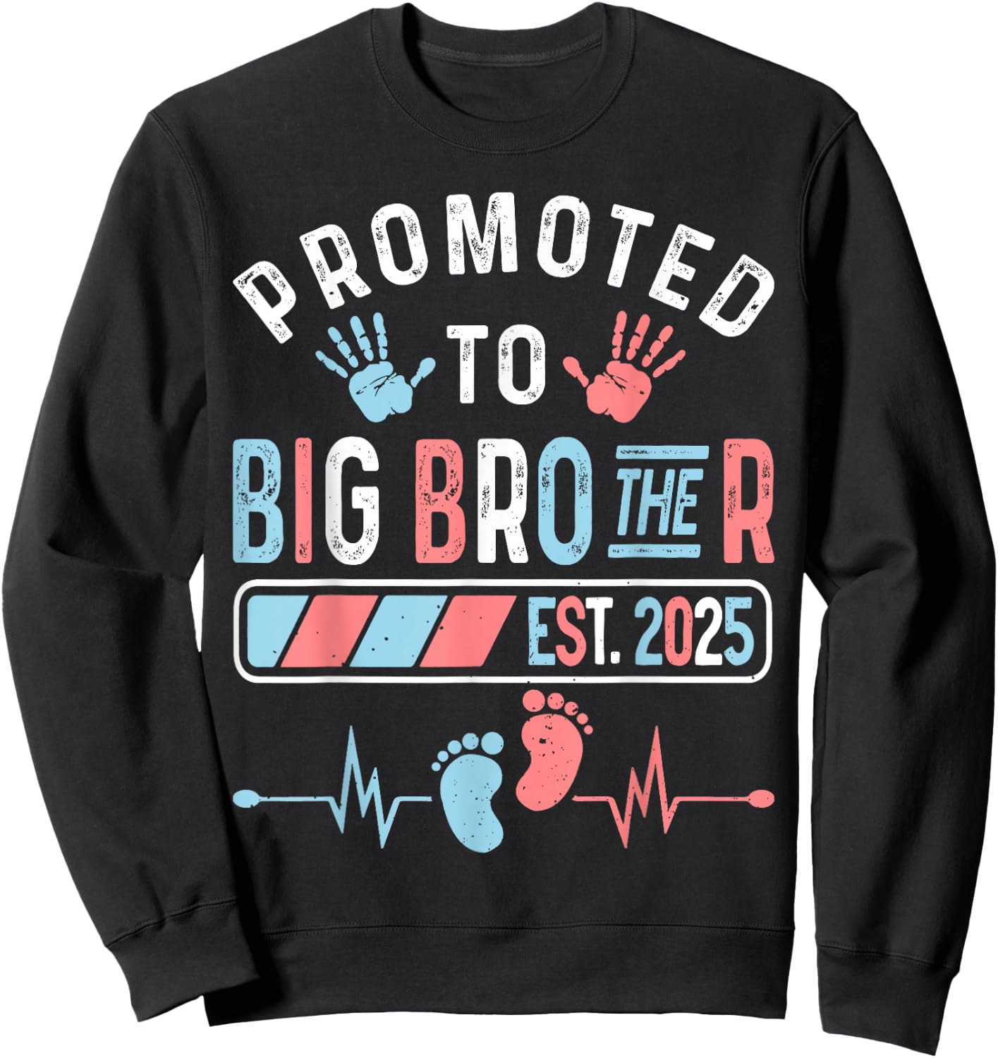Promoted To Big Brother Est. 2025 Baby Shower Gender Reveal Sweatshirt - Sweatshirt | Black