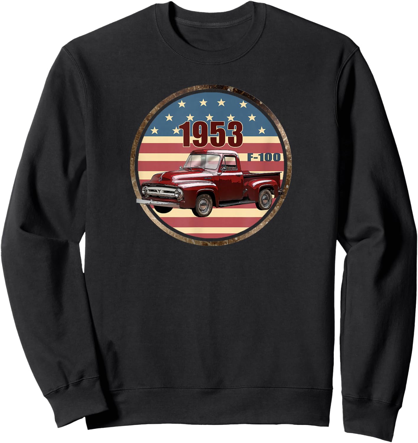 Vintage 1953 F-100, Red Pick Up Trucks, Hot Rod, Patriotic Sweatshirt - Sweatshirt | Black