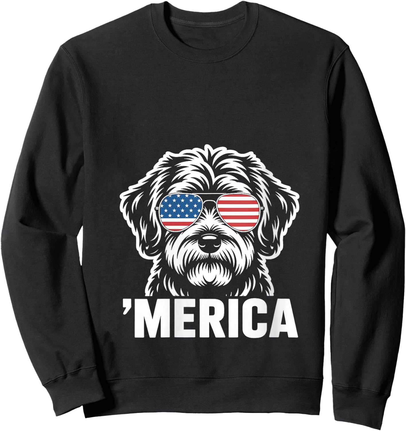 Women's Patriotic USA American Flag 4th of July Schnoodle V-Neck Sweatshirt - Sweatshirt | Black