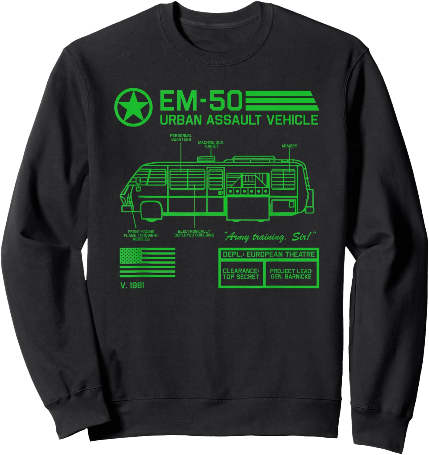 EM-50 Urban Assault Vehicle (1981) Sweatshirt - Sweatshirt | Black