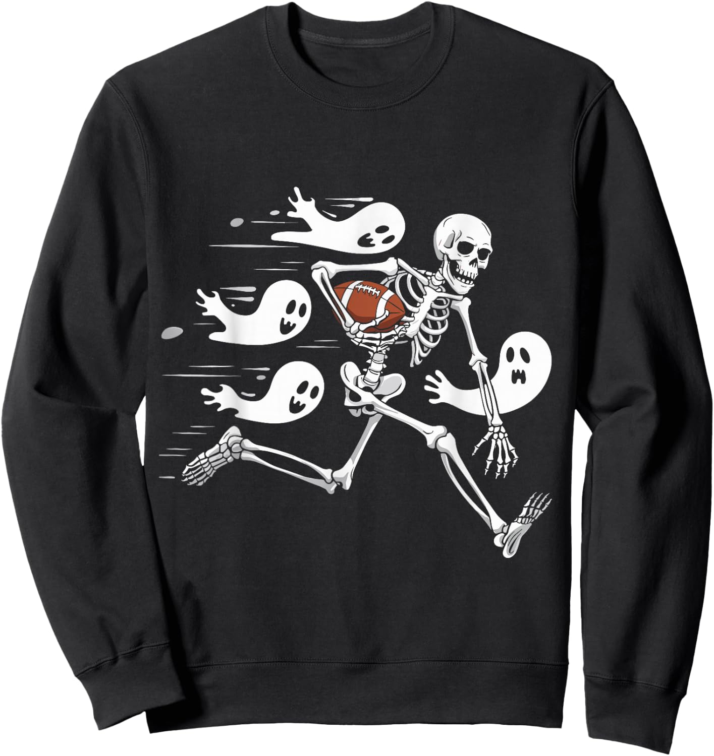 Funny Skeleton Playing Football Lovers Spooky Halloween Sweatshirt - Sweatshirt | Black