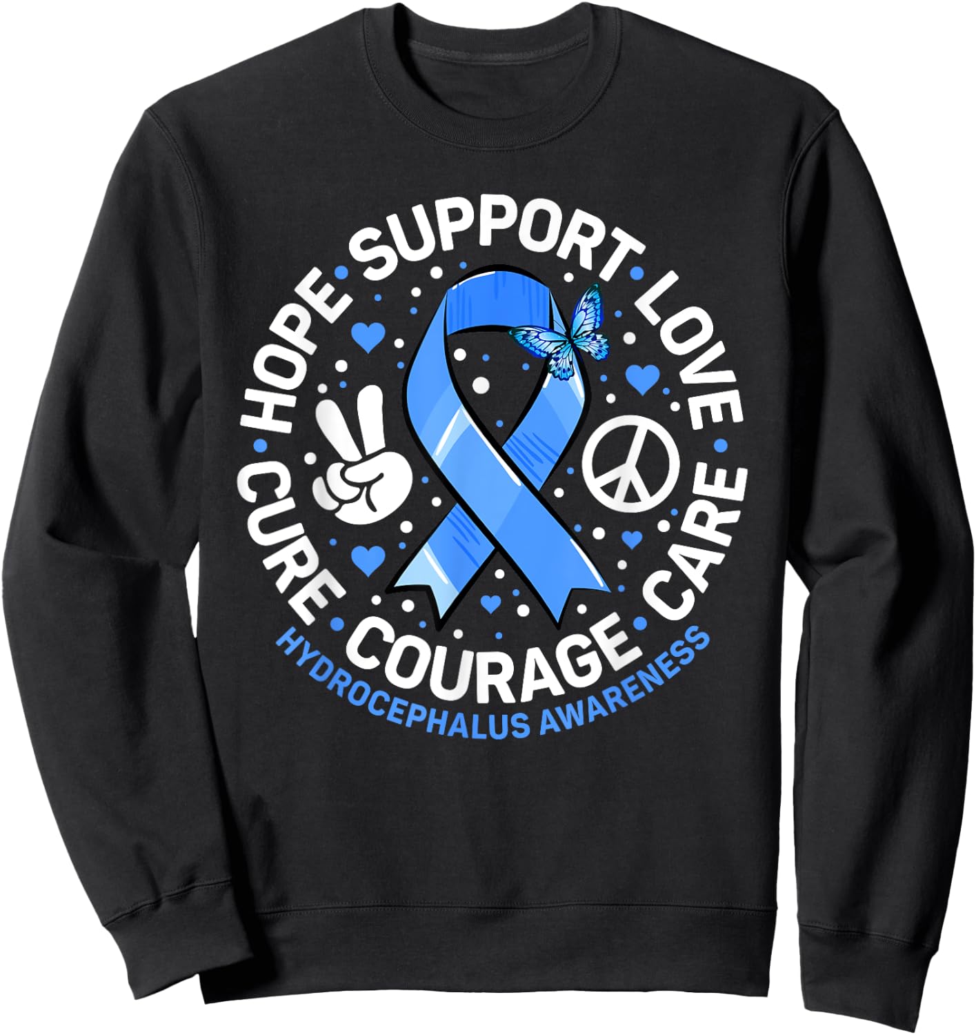Hydrocephalus Support Blue Ribbon Hydrocephalus Awareness Sweatshirt - Sweatshirt | Black