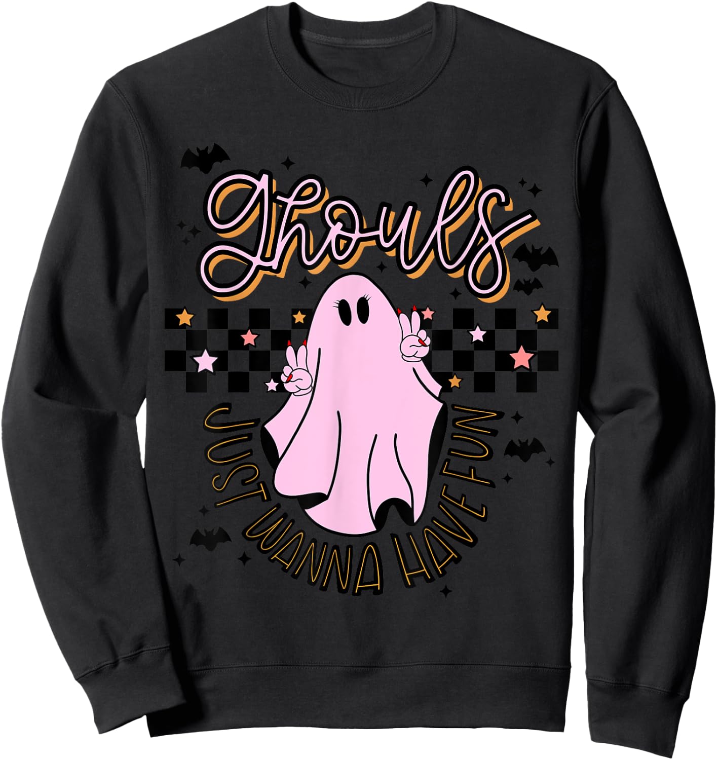 Ghouls just want to have fun, pink, peace sign, halloween Sweatshirt - Sweatshirt | Black