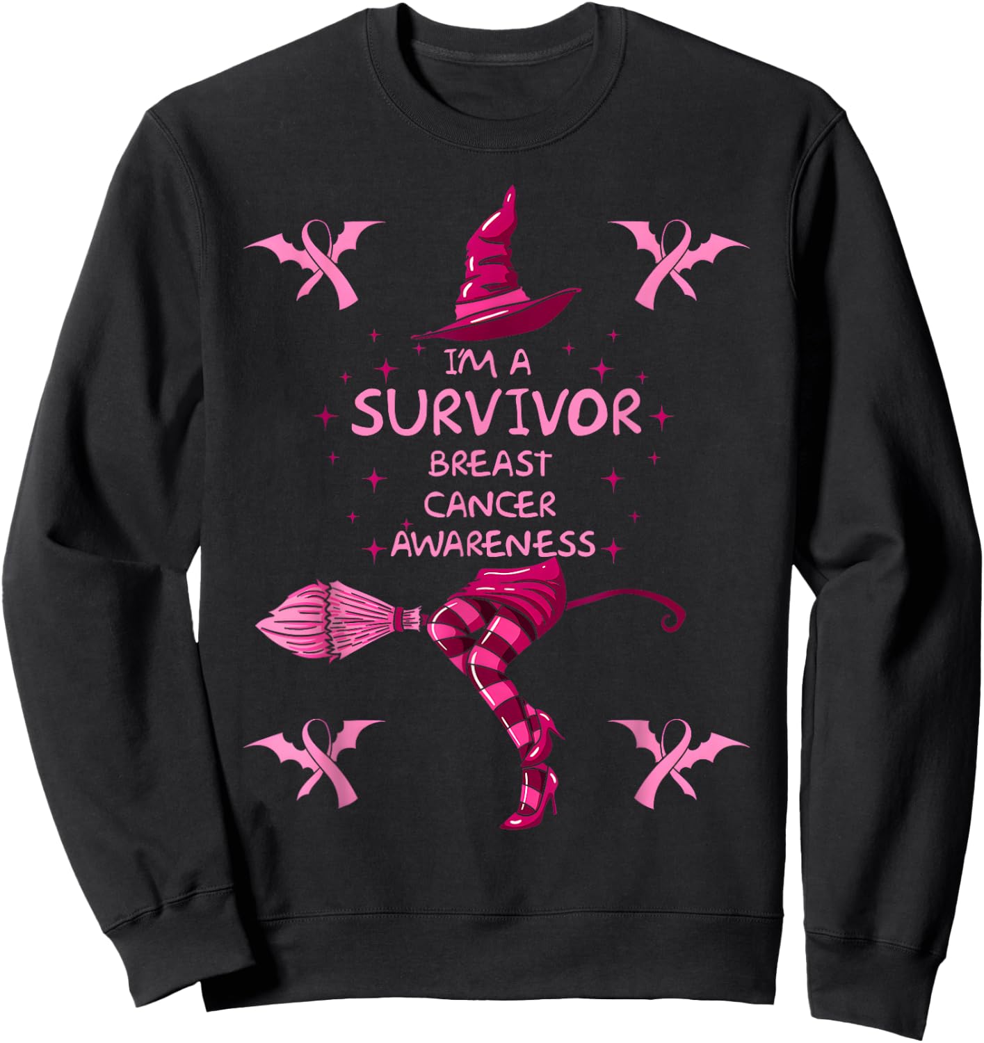 Witch Im A Survivor Halloween Breast Cancer Awareness Women Sweatshirt - Sweatshirt | Black