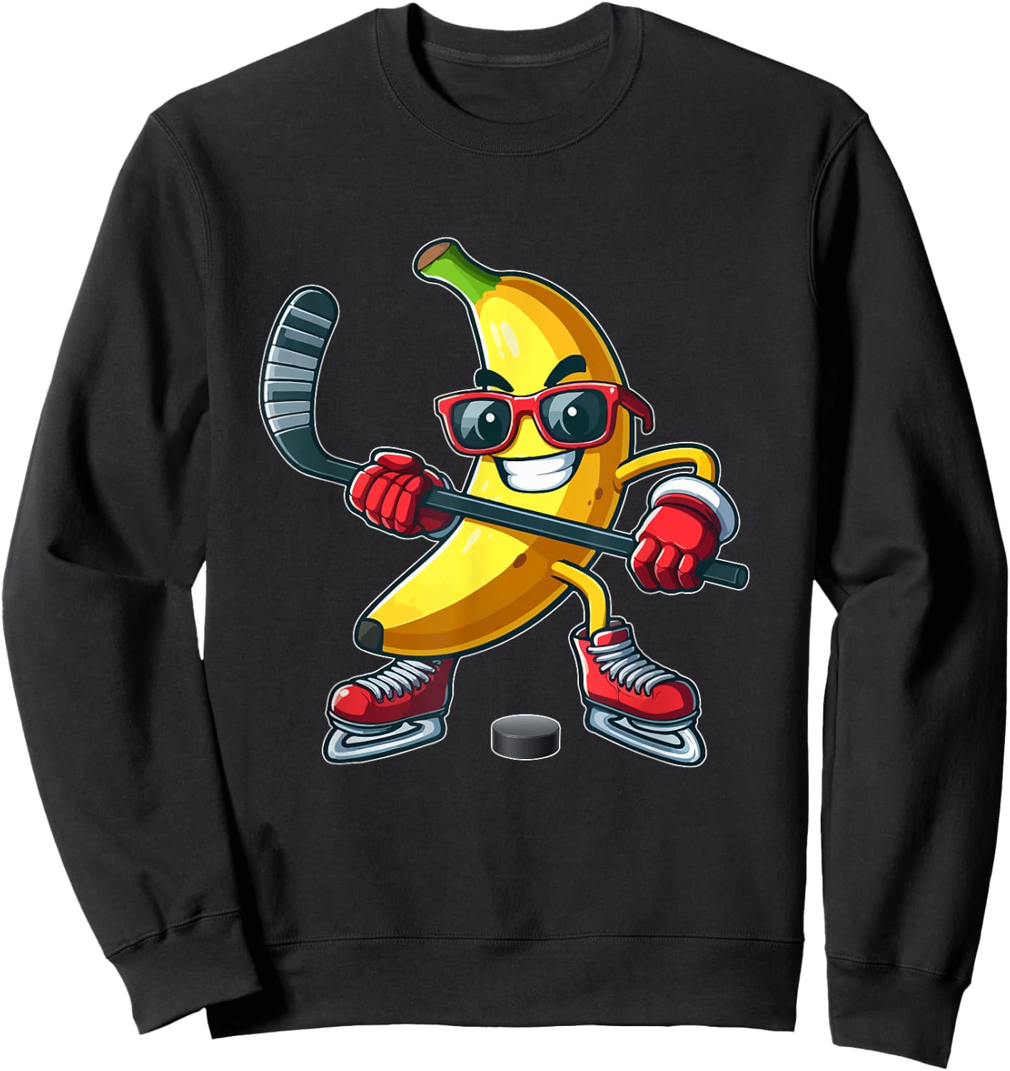 Banana Sunglasses Playing Hockey Funny Fruit Sport Player Sweatshirt - Sweatshirt | Black