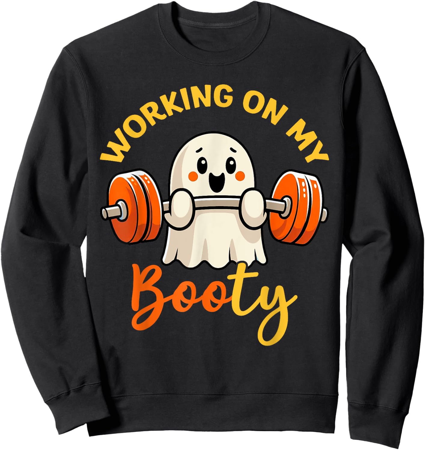 Working On My Booty Boo-Ty Funny Halloween Gym Ghost Pun Sweatshirt - Sweatshirt | Black