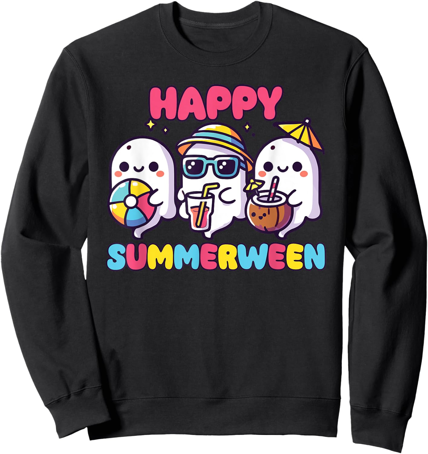 Happy Summerween Summer Halloween Ghost Sweatshirt - Sweatshirt | Black