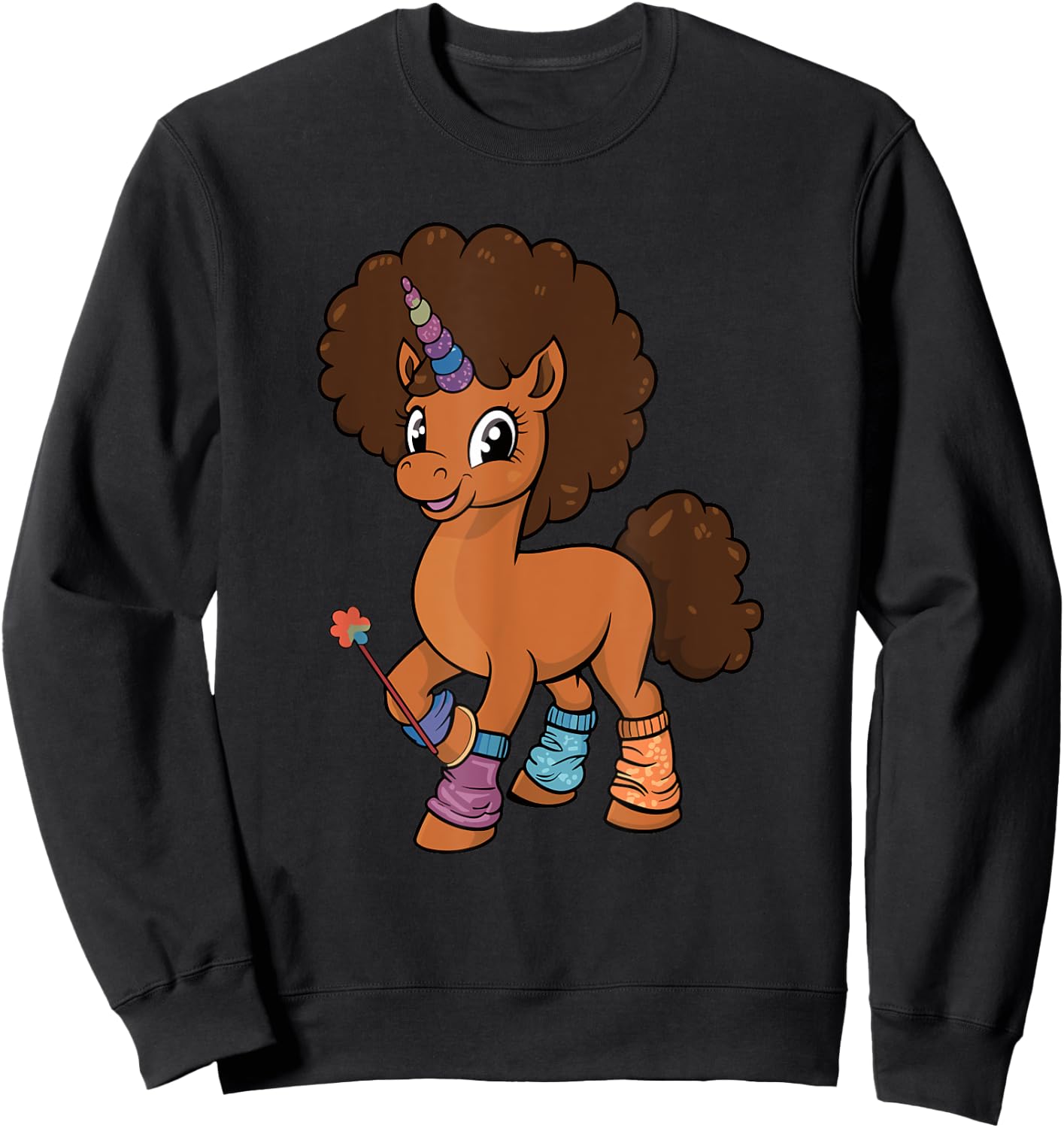 Unicorn With Afro Costume Toddler Girls Melanin African Kids Sweatshirt - Sweatshirt | Black