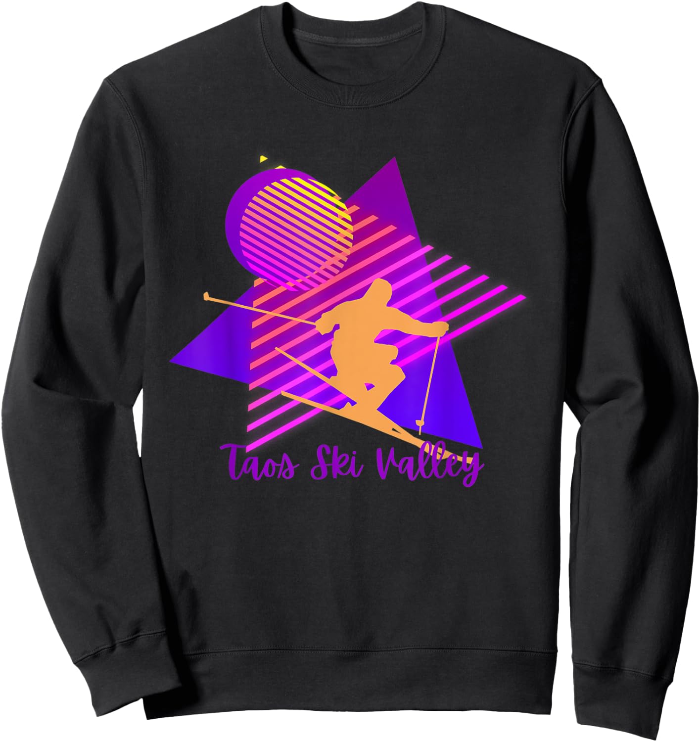 80s Pink and Purple Taos Ski Valley New Mexico Skiing Sweatshirt - Sweatshirt | Black