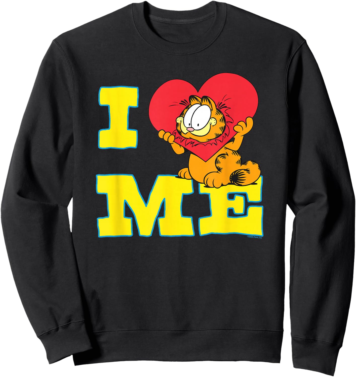 Garfield I Heart Me Funny Block Letters Love Cat Cartoon Sweatshirt - Sweatshirt | Black