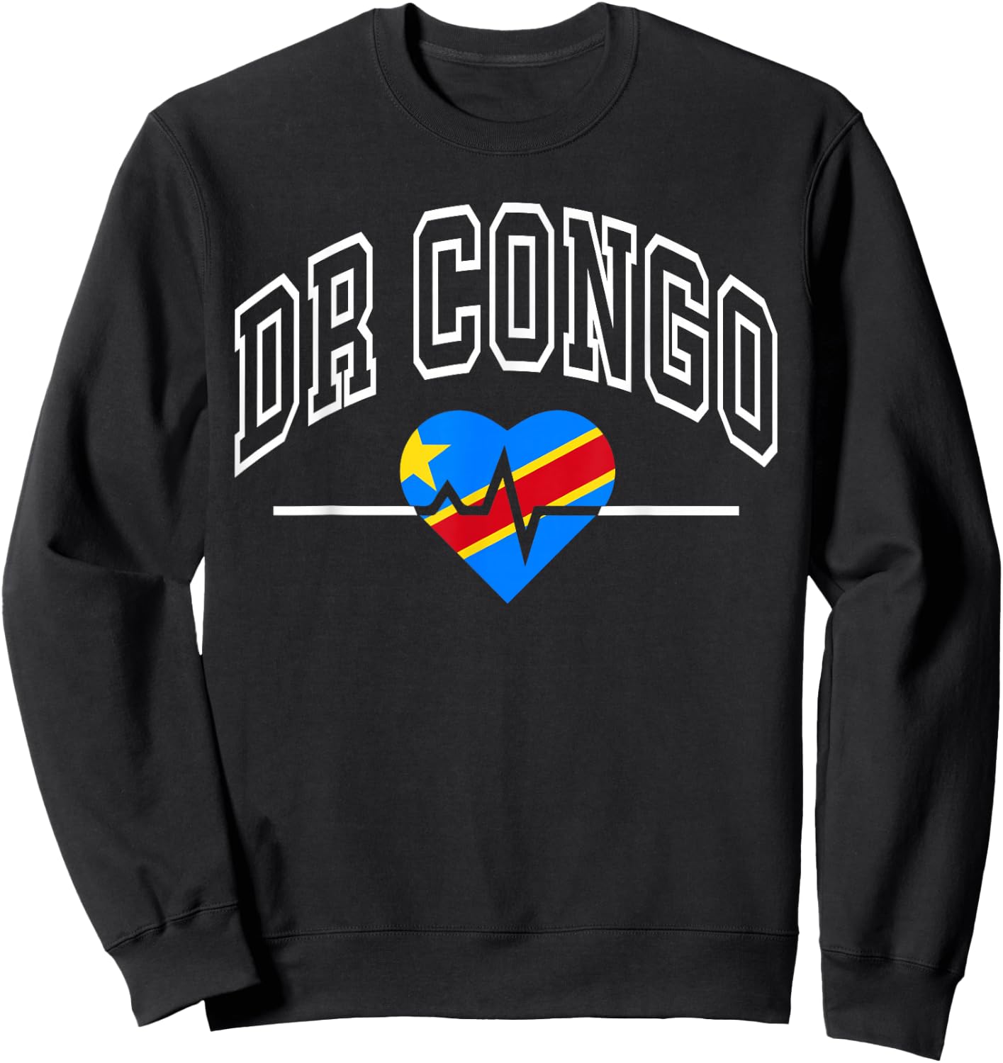 DR Congo Flag Vintage Throwback Heartbeat Sweatshirt - Sweatshirt | Black