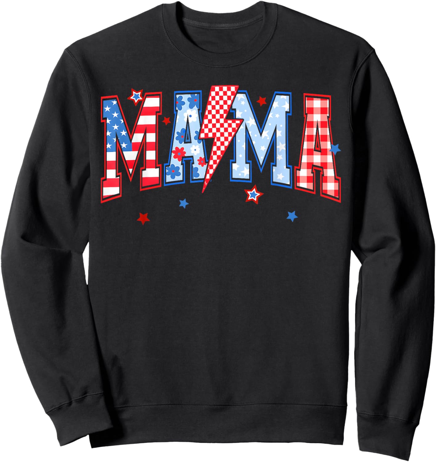 4th of July Mama Lightning Patriotic Women Mother's Day Sweatshirt - Sweatshirt | Black