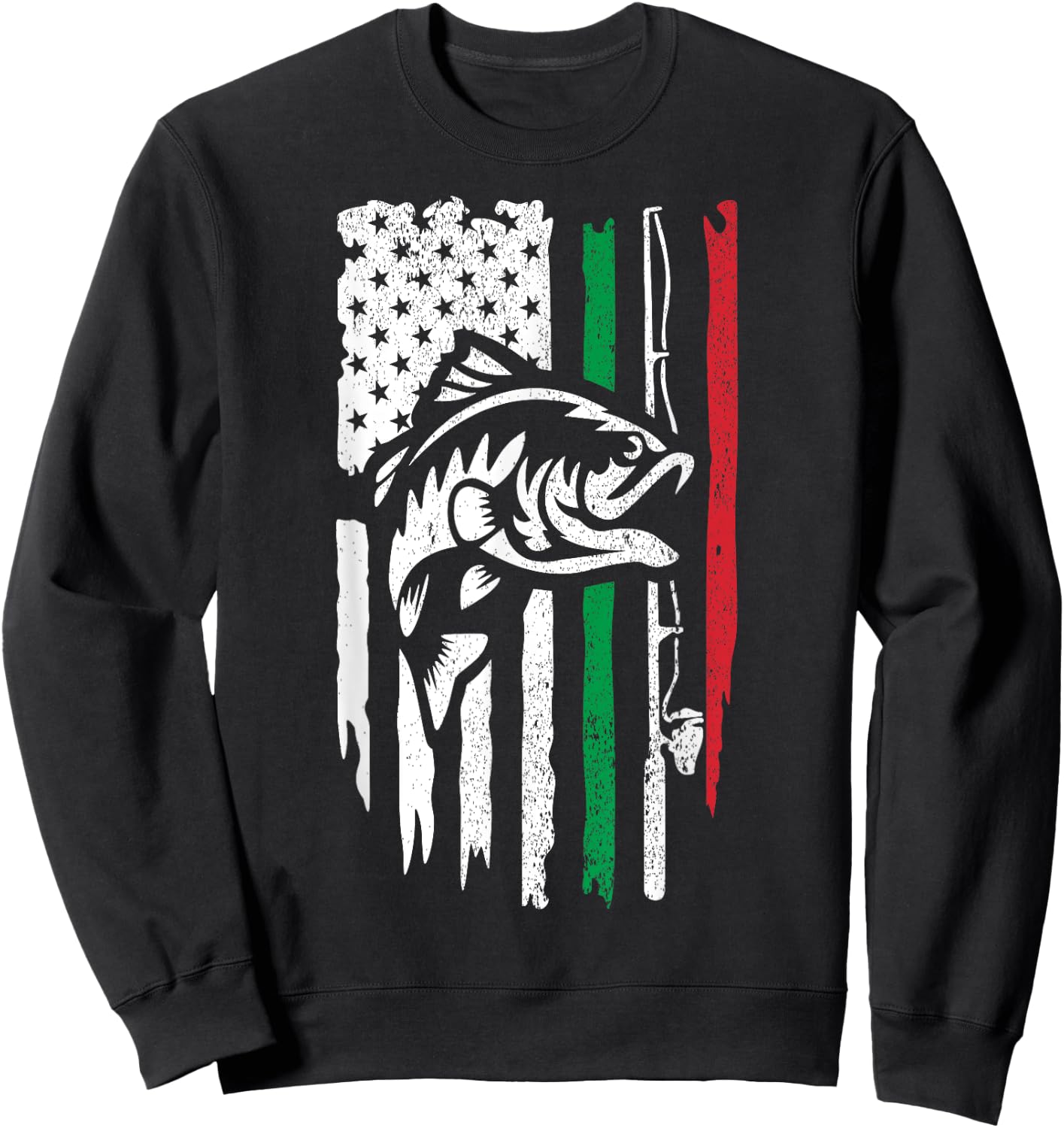 American Italian Bass Fishing Flag For Fisherman Italy USA Sweatshirt - Sweatshirt | Black