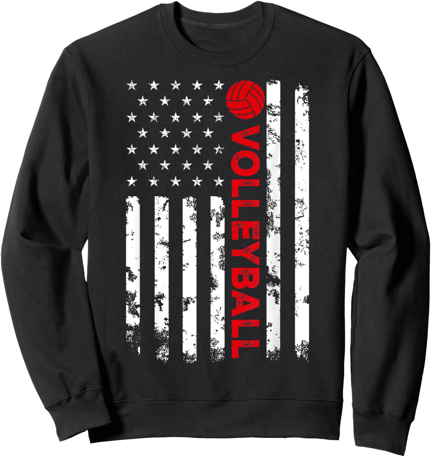 USA Flag Vintage Distressed American Flag Volleyball Sweatshirt - Sweatshirt | Black