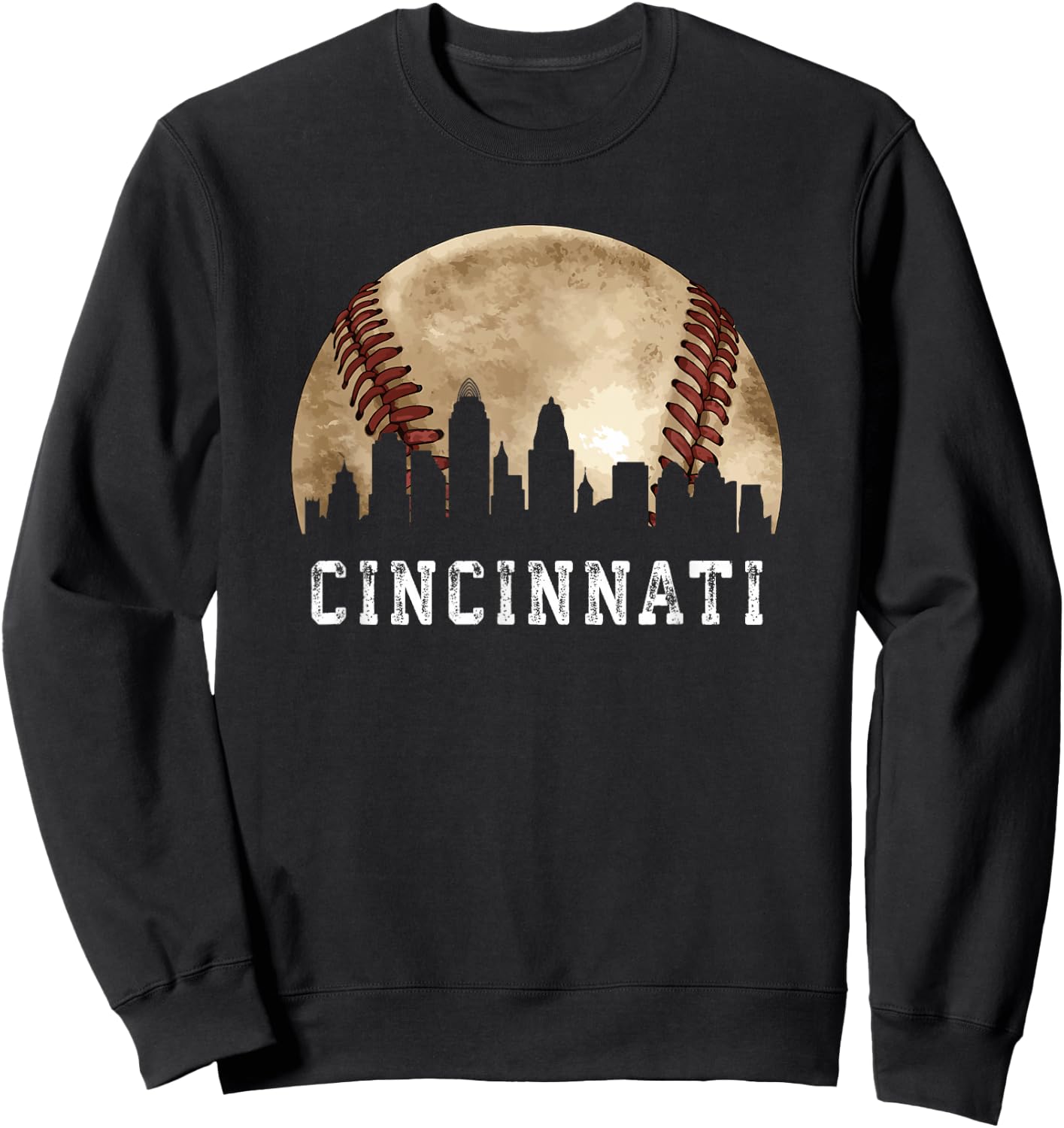 Cincinnati Skyline City Vintage Baseball Lover Sweatshirt - Sweatshirt | Black