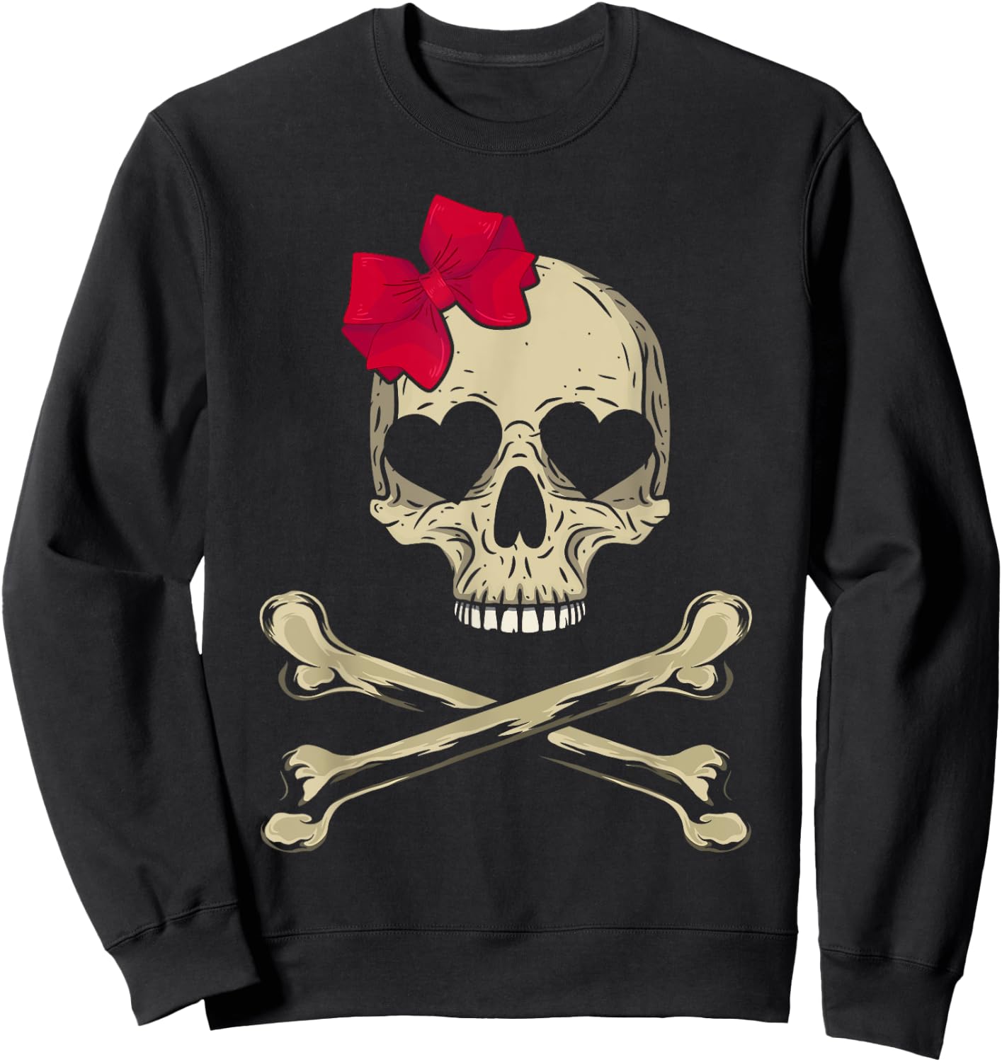 Cute Skull and Cross bone Pink Bow Tie Women Girls Adorable Sweatshirt - Sweatshirt | Black