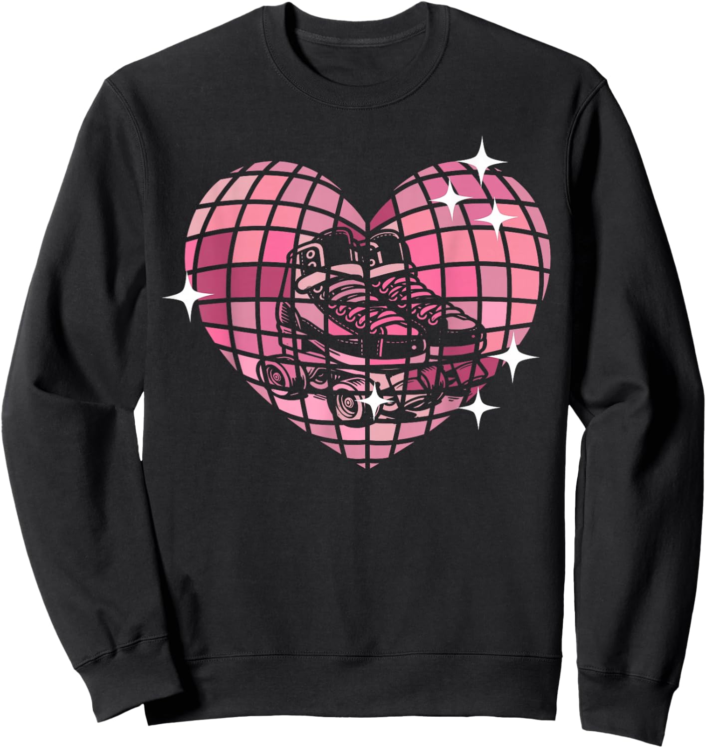 Cool Roller Skating Skate Girl 1970s Retro Disco Ball Heart Sweatshirt - Sweatshirt | Black