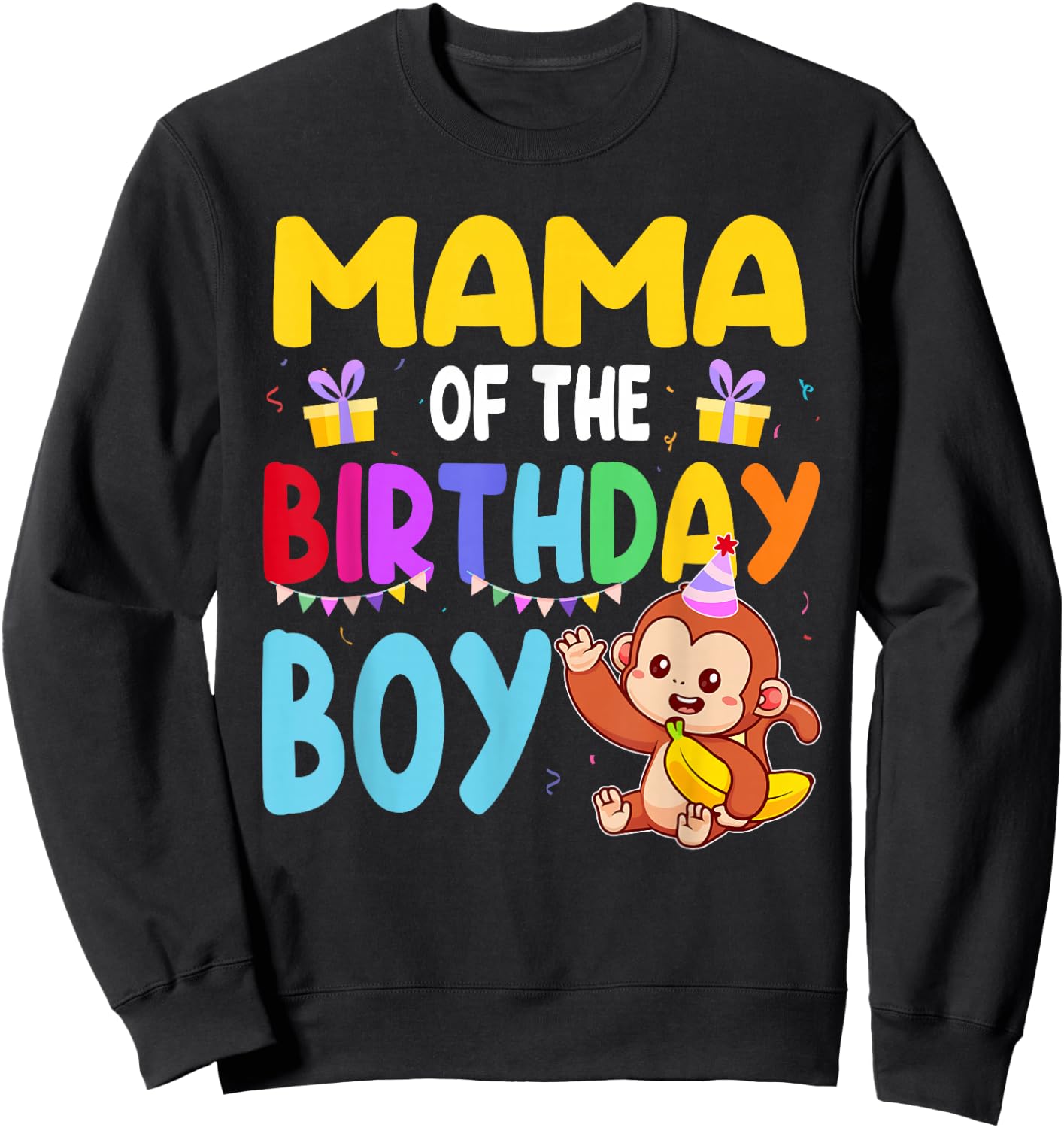 Mama Of The Birthday Boy Monkey Family Matching Sweatshirt - Sweatshirt | Black
