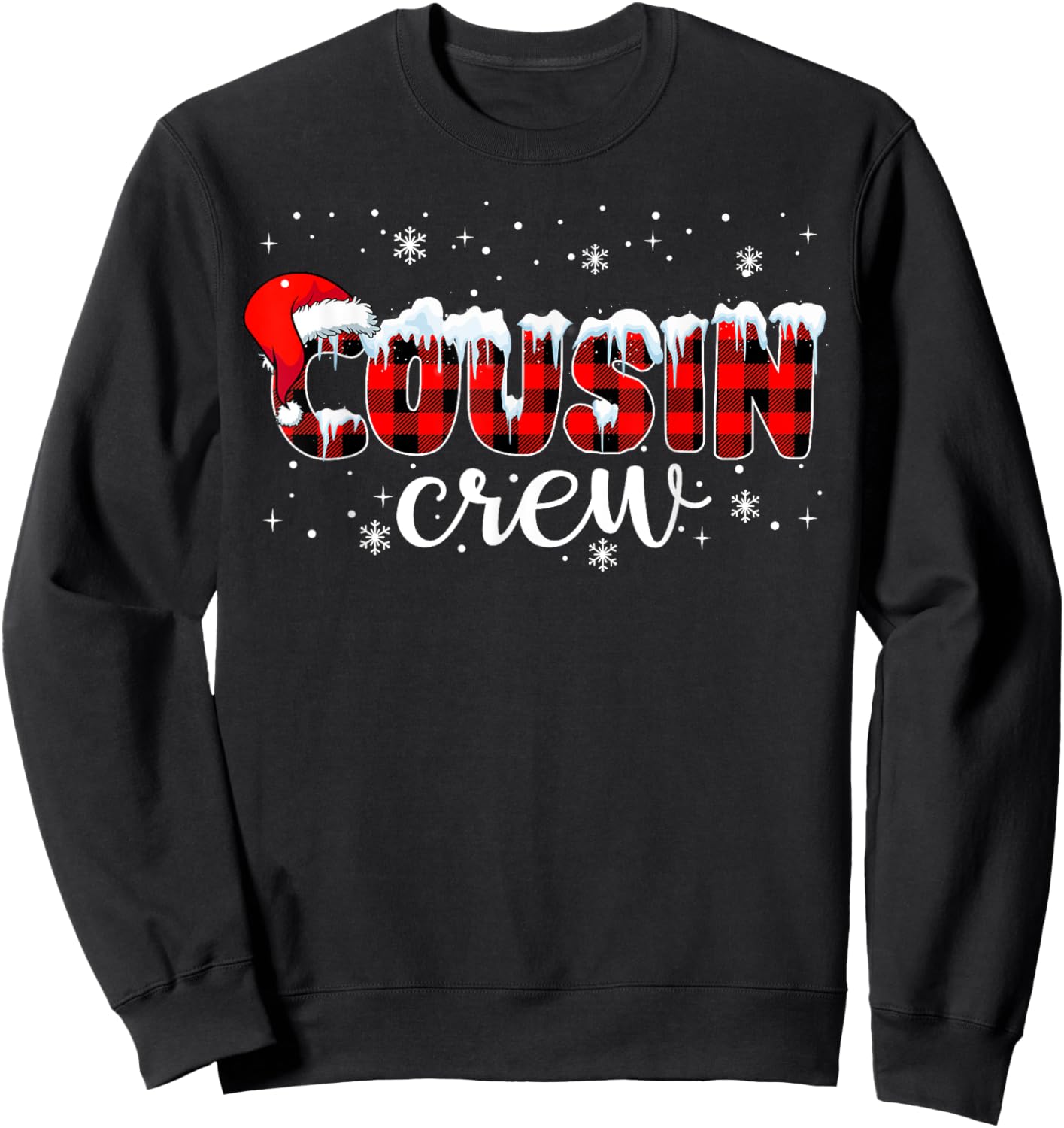 Cousin Crew Plaid Buffalo Merry Christmas Xmas Santa Pajamas Sweatshirt - Sweatshirt | Black