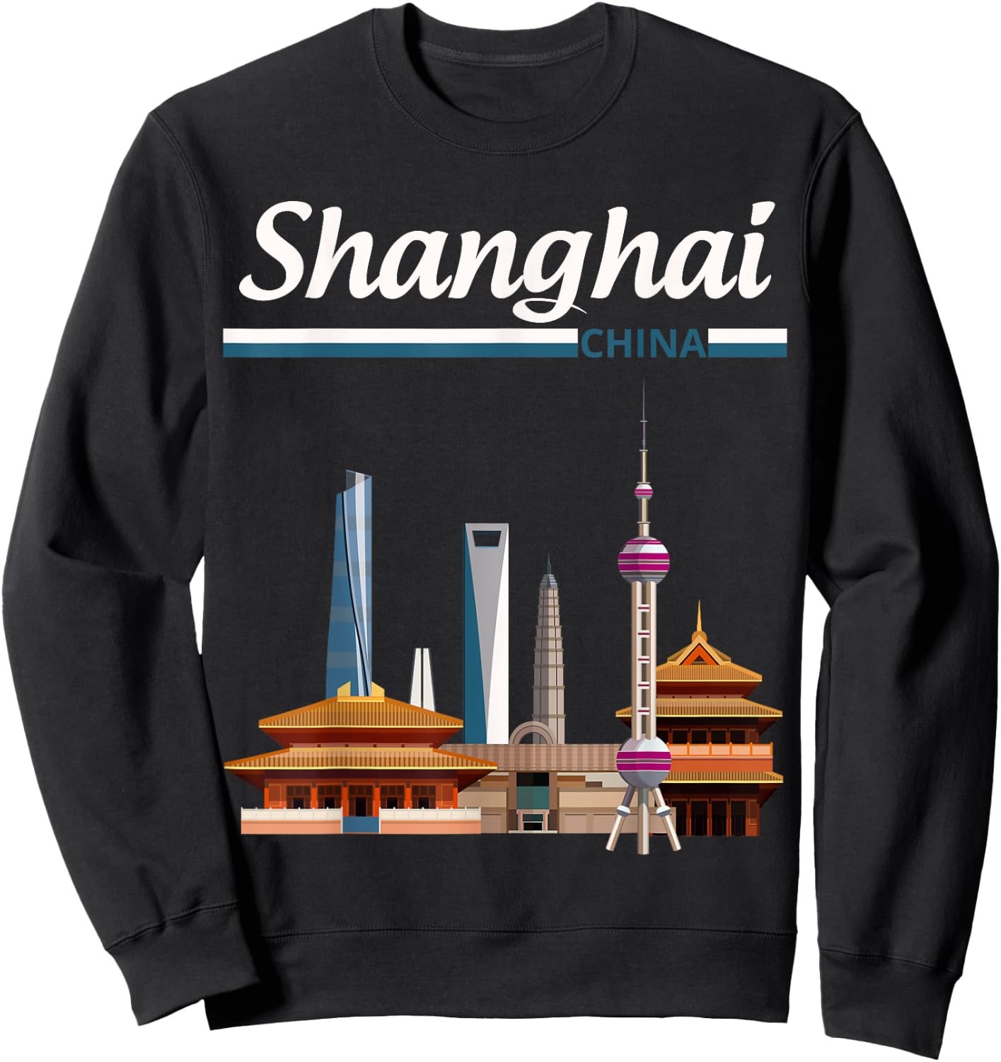 Shanghai city skyline with the Pearl Tower, Shanghai Tower Sweatshirt - Sweatshirt | Black