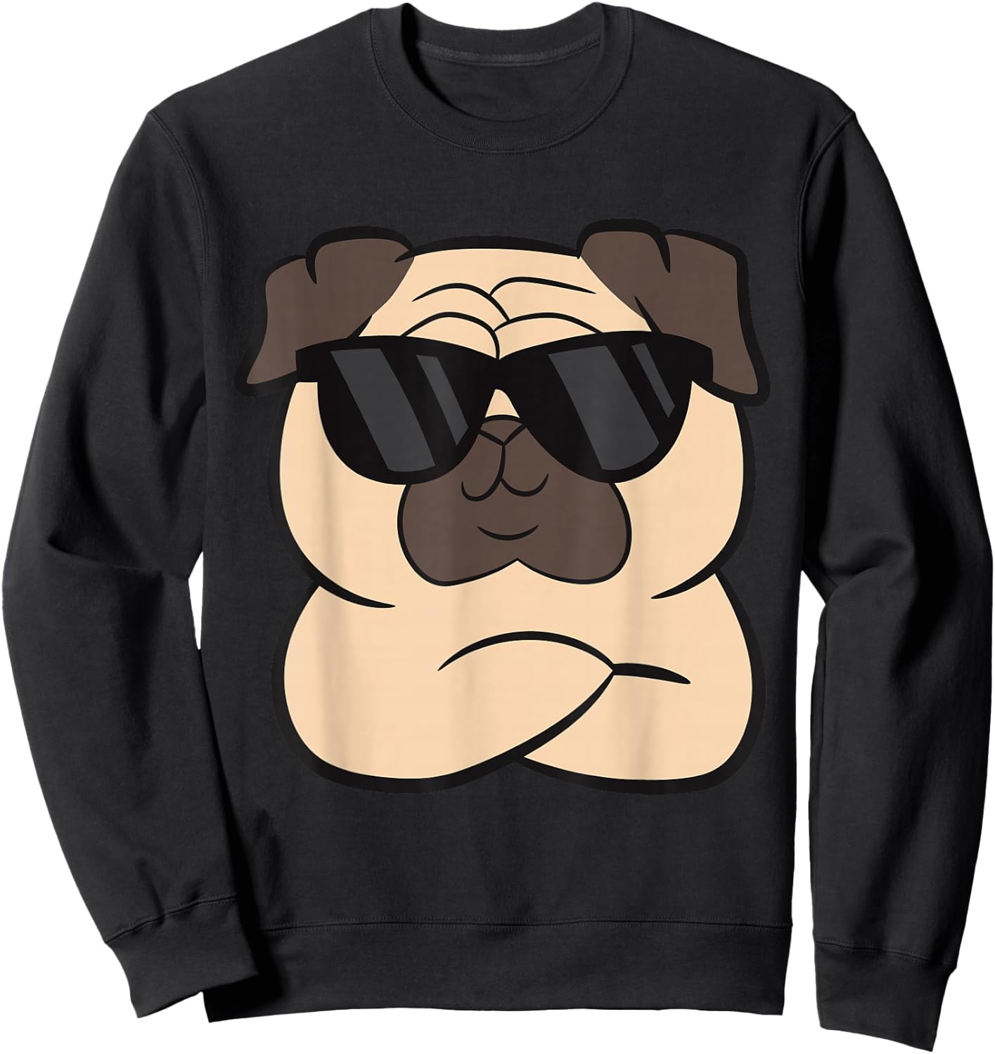 Pug With Sunglasses Cute Pug Dog Sweatshirt - Sweatshirt | Black