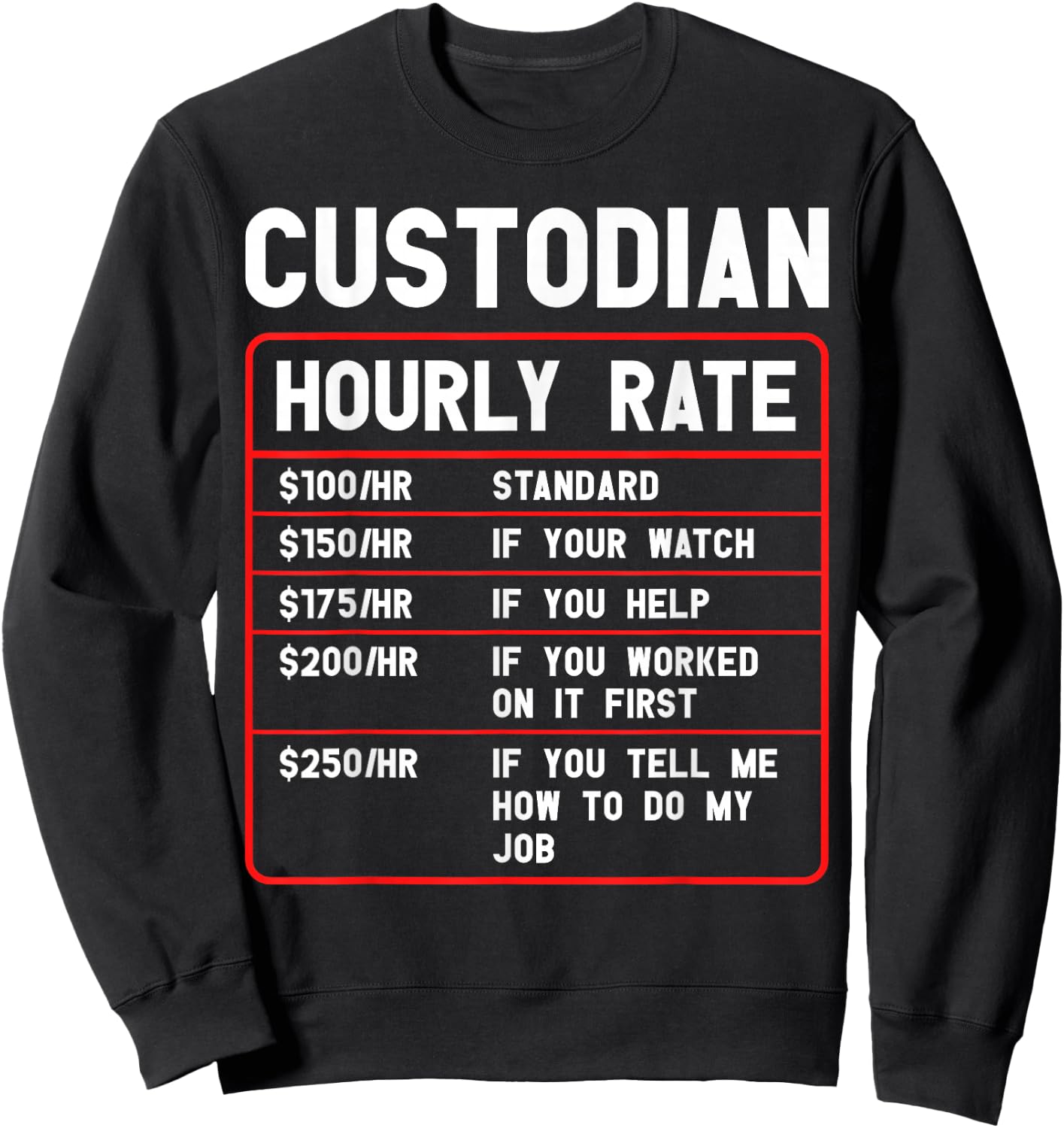 Custodian Janitor Day Hourly Rate Custodial School Custodian Sweatshirt - Sweatshirt | Black
