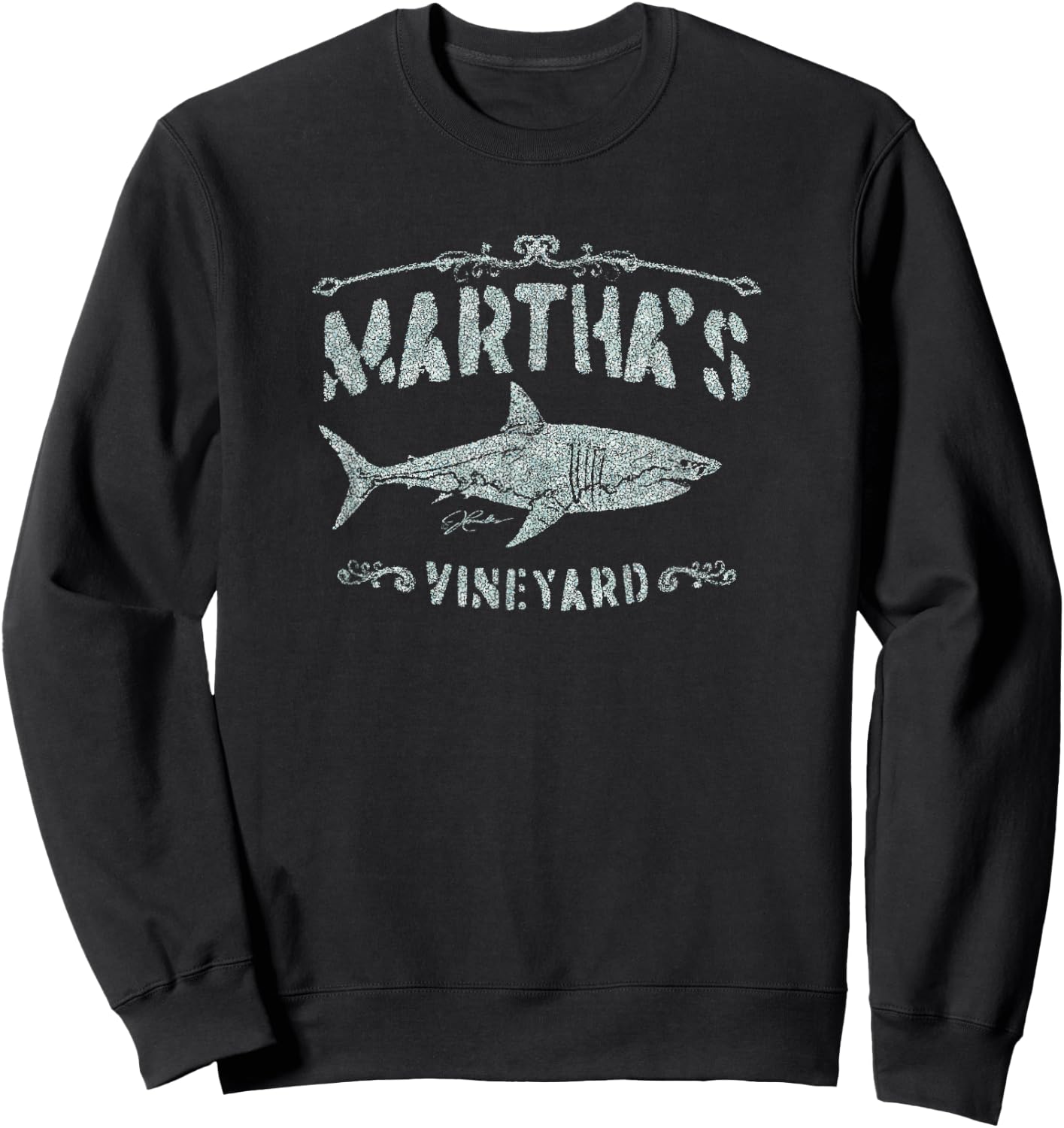 JCombs: Martha's Vineyard Great White Shark (Distressed) Sweatshirt - Sweatshirt | Black