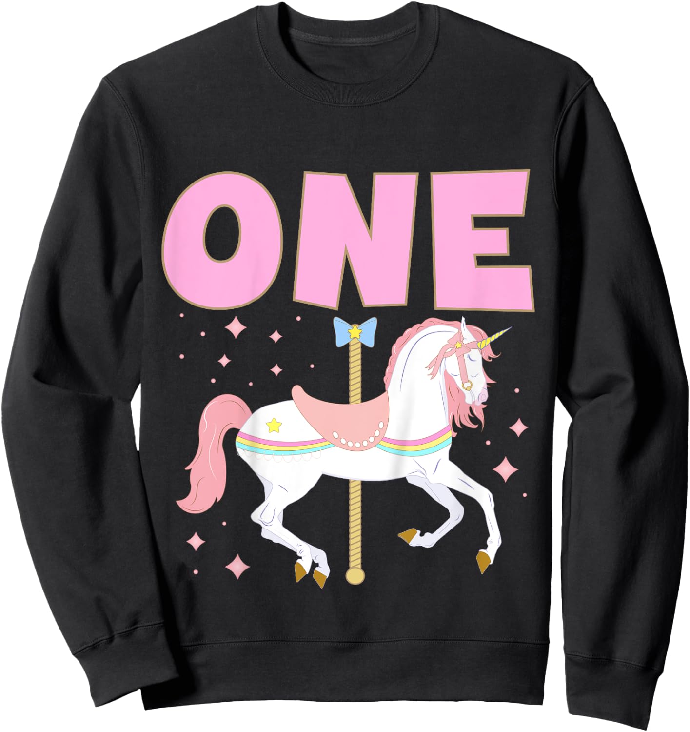 Kids Carousel Party First Birthday Baby Girl One Year Old Unicorn Sweatshirt - Sweatshirt | Black