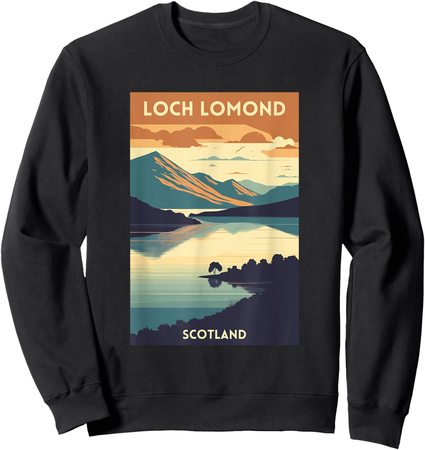 Loch Lomond Scotland Scottish Highlands UK Retro Travel Sweatshirt - Sweatshirt | Black