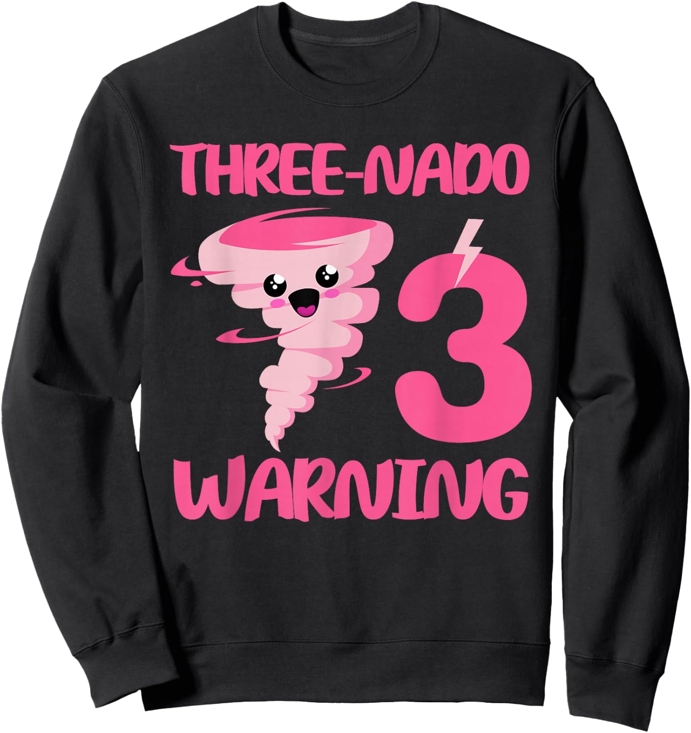 Kids Three-nado Warning 3rd Birthday Pink Tornado Birthday Sweatshirt - Sweatshirt | Black