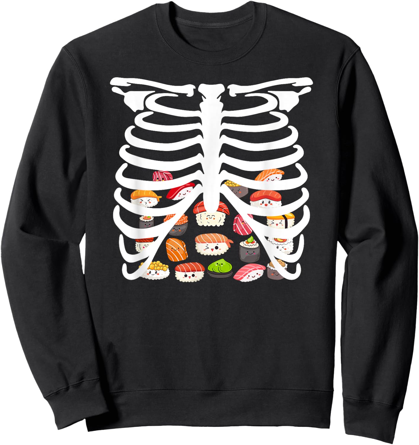 Halloween Japanese dish Food Rib Cage Skeleton Sushi Sweatshirt - Sweatshirt | Black