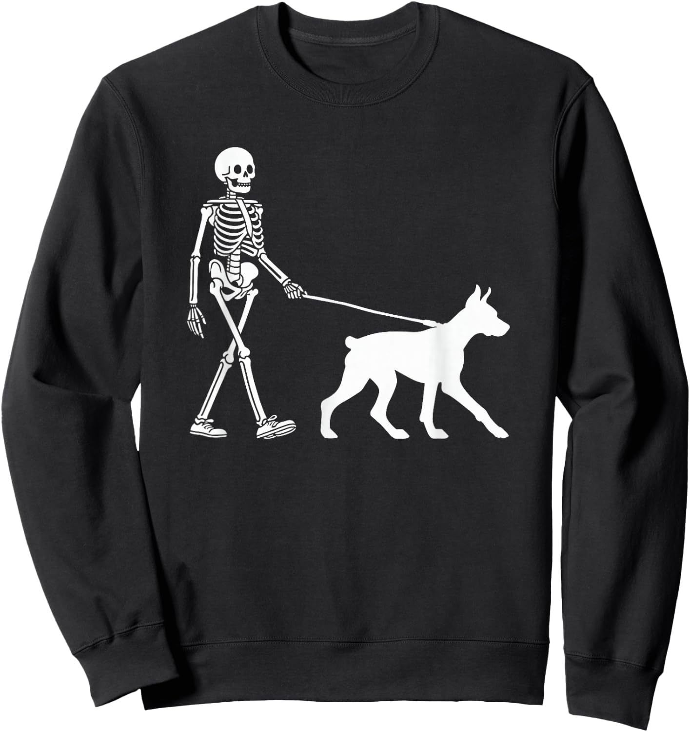 Skeleton Walking a Dog Doberman Pinscher Halloween Outfit Sweatshirt - Sweatshirt | Black