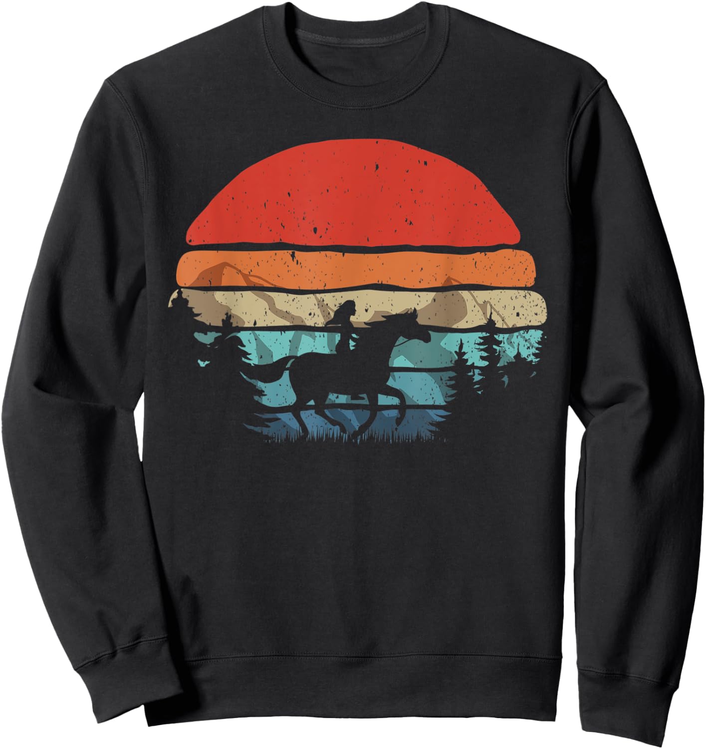 Retro Horse Riding Cowgirl Mountains Sunset Vintage Sweatshirt - Sweatshirt | Black