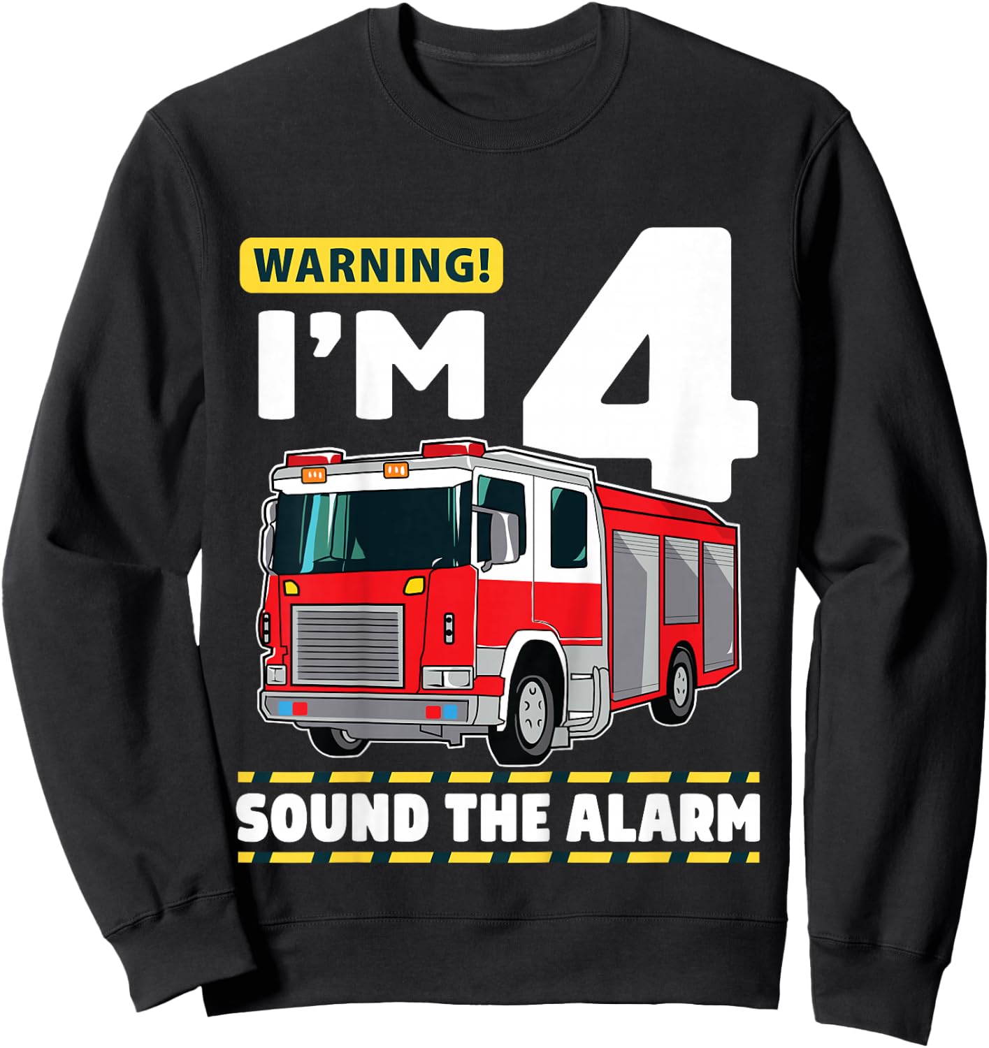 Kids Fire Truck 4 Year Old Firefighter 4th Birthday Boy Four Sweatshirt - Sweatshirt | Black
