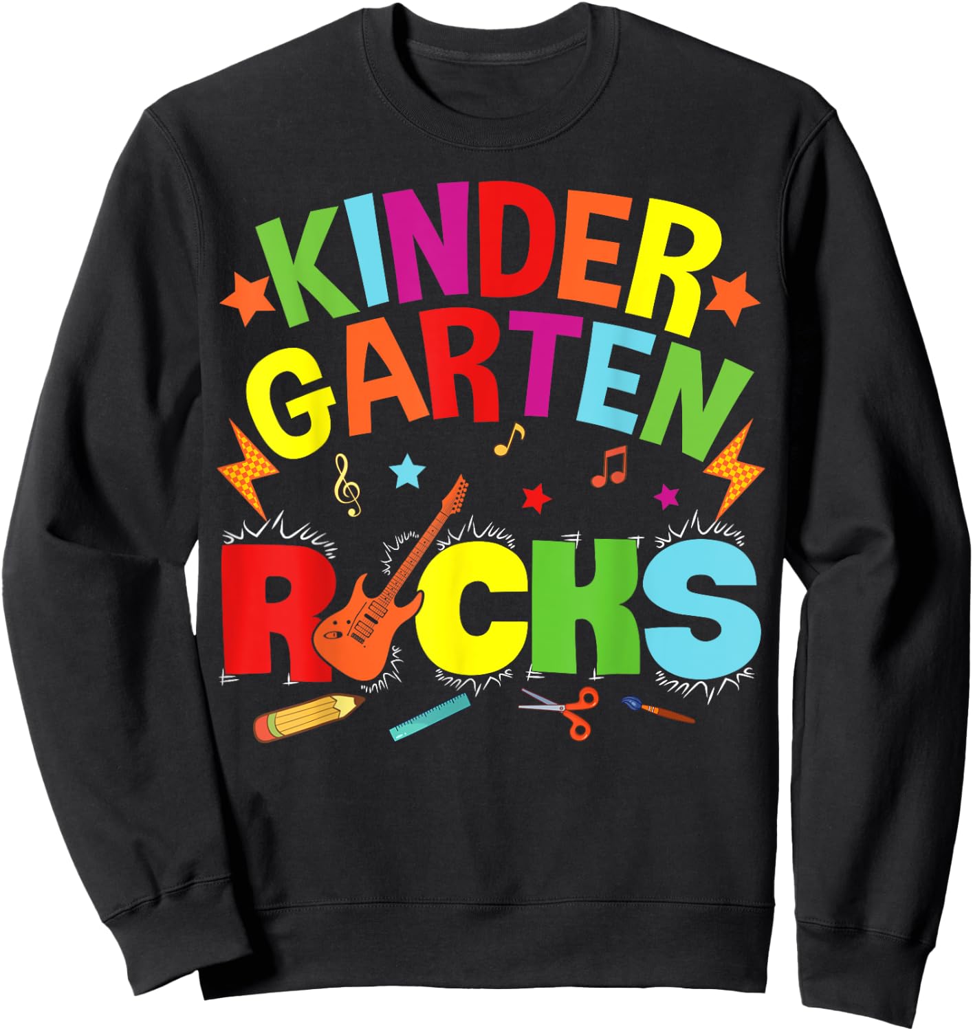 Hello Kindergarten Rocks Teacher Team Vibes Rockstar Sweatshirt - Sweatshirt | Black