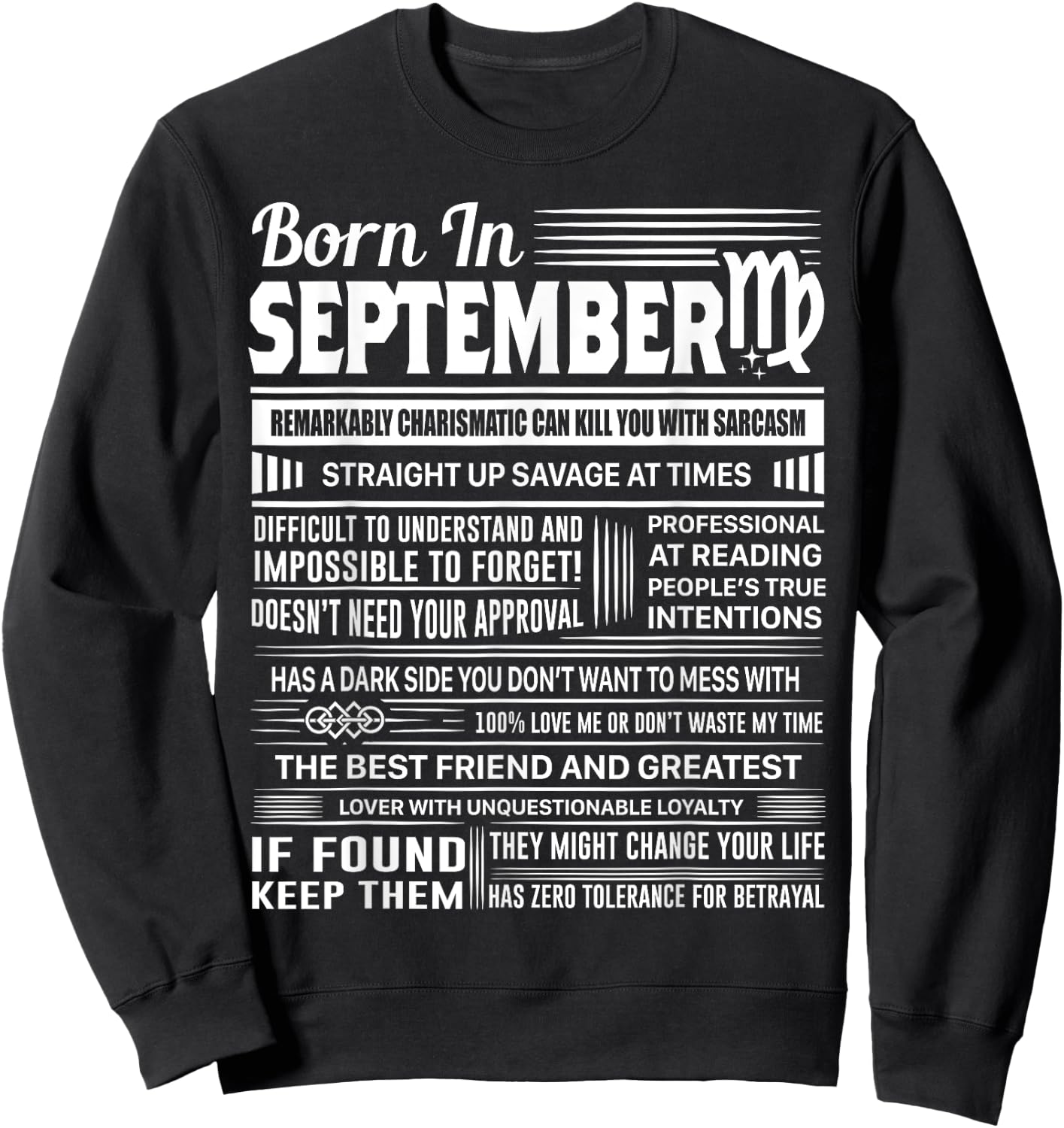 Born In September Virgo Funny Birthday Gift Sweatshirt - Sweatshirt | Black