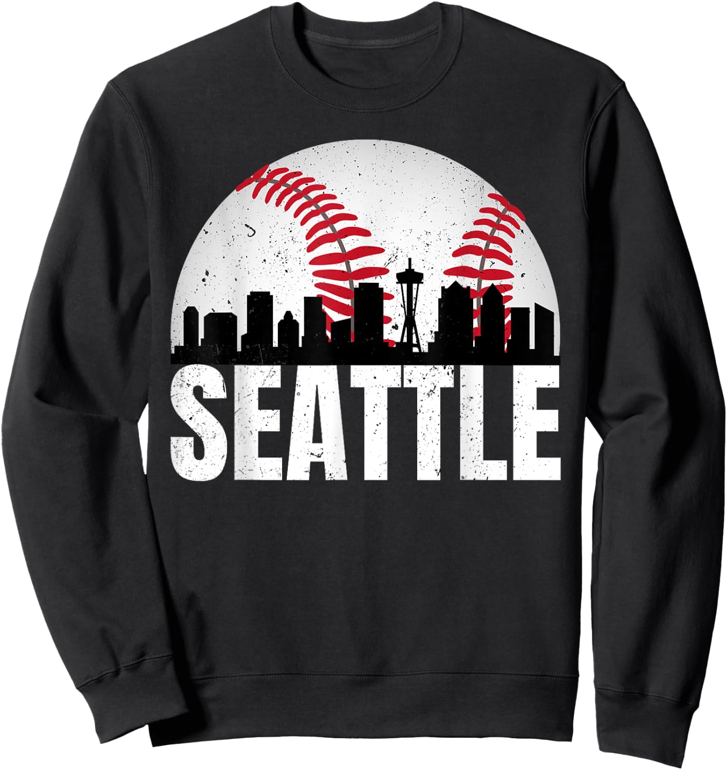 Vintage Seattle Skyline Baseball Retro Cityscap Washington Sweatshirt - Sweatshirt | Black