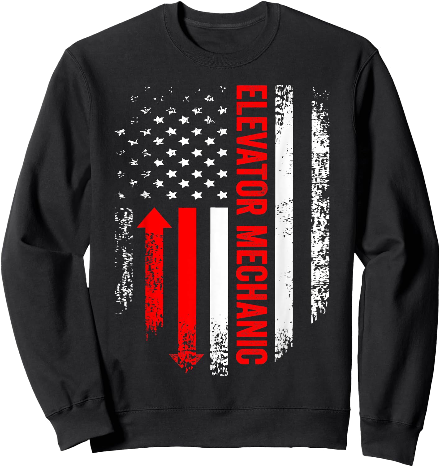 Elevator Mechanic USA Flag Repairman Technician Sweatshirt - Sweatshirt | Black