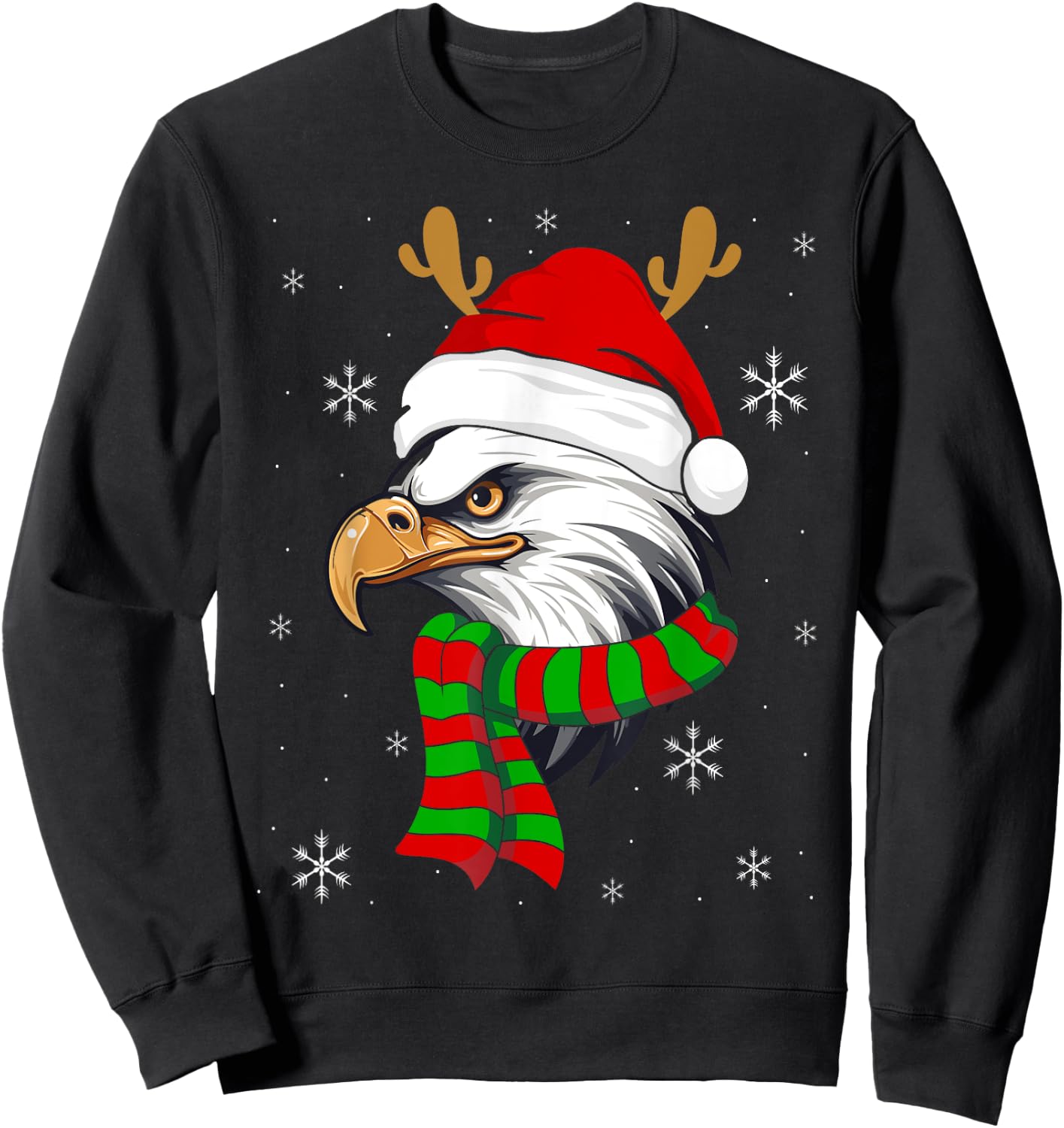 Christmas Eagle Patriotic Bald Eagle With Santa Hat Women Kids Men Sweatshirt - Sweatshirt | Black
