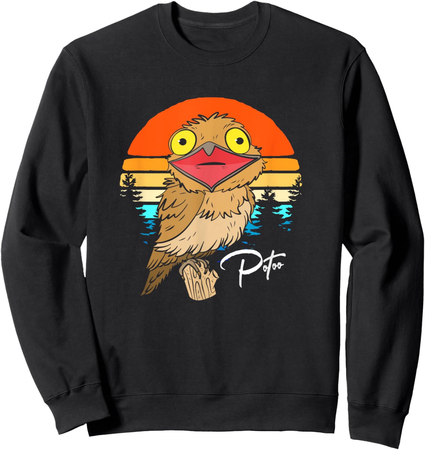 Retro Sunset Potoo Lover Potoo Bird Face Sweatshirt - Sweatshirt | Black