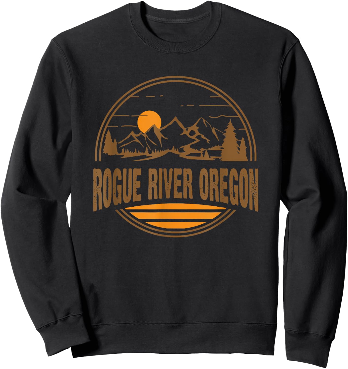 Vintage Rogue River, Oregon Mountain Hiking Souvenir Print Sweatshirt - Sweatshirt | Black