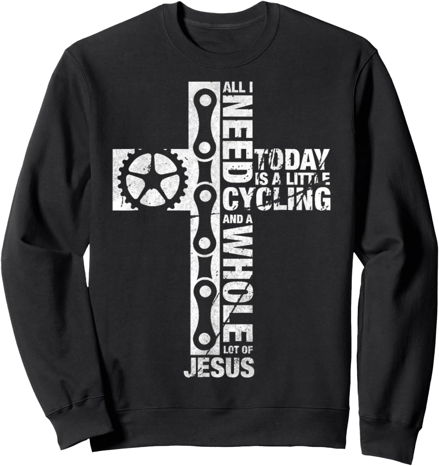 Vintage I Need Is Cycling And Jesus Christian Religious Sweatshirt - Sweatshirt | Black