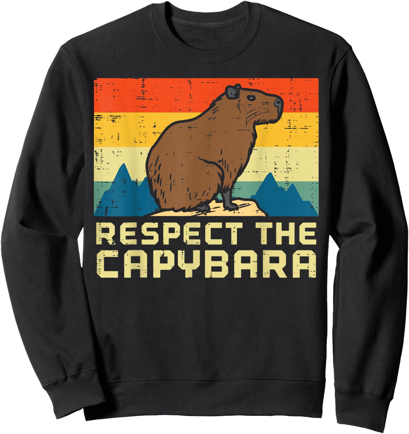 Respect The Capybara Retro Capy Rodent Animal Men Women Kids Sweatshirt - Sweatshirt | Black