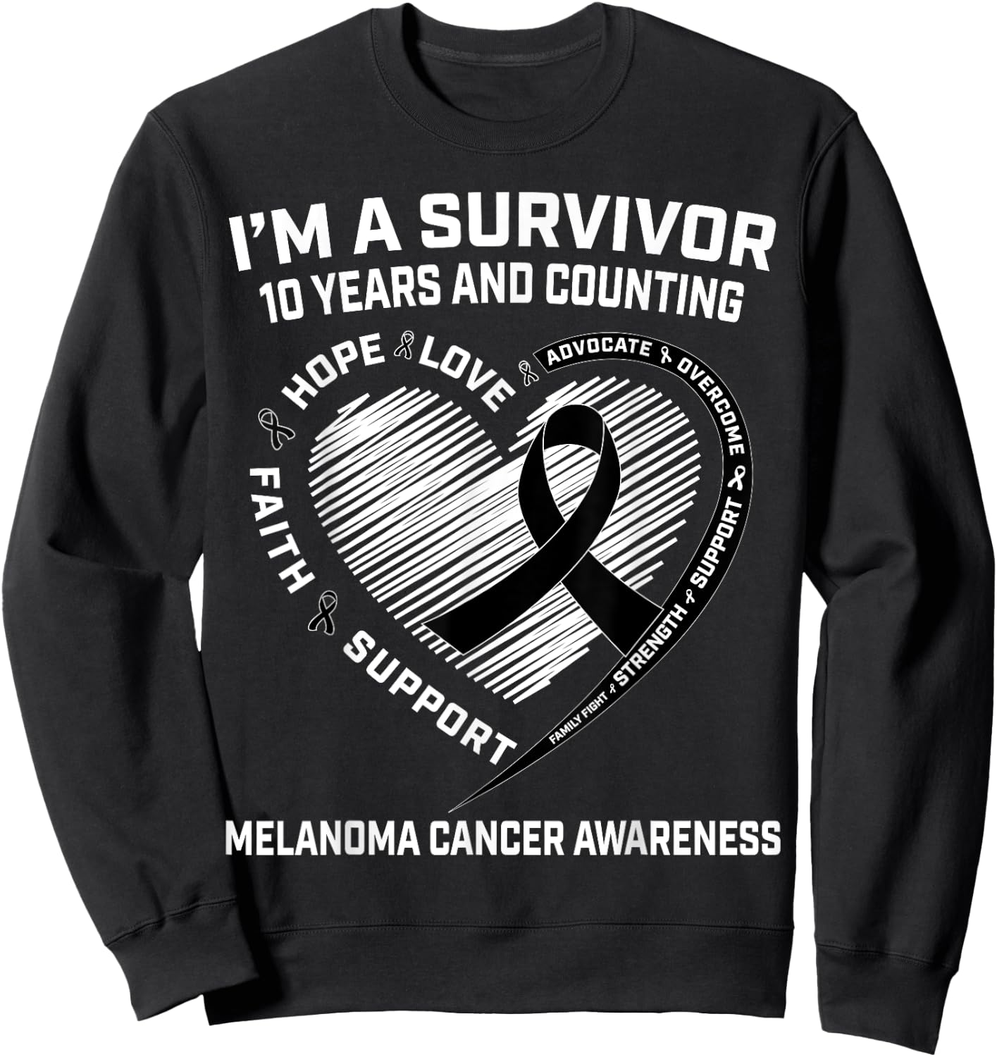 Melanoma Cancer Survivor Gifts Skin Cancer 10 Year Survivor Sweatshirt - Sweatshirt | Black