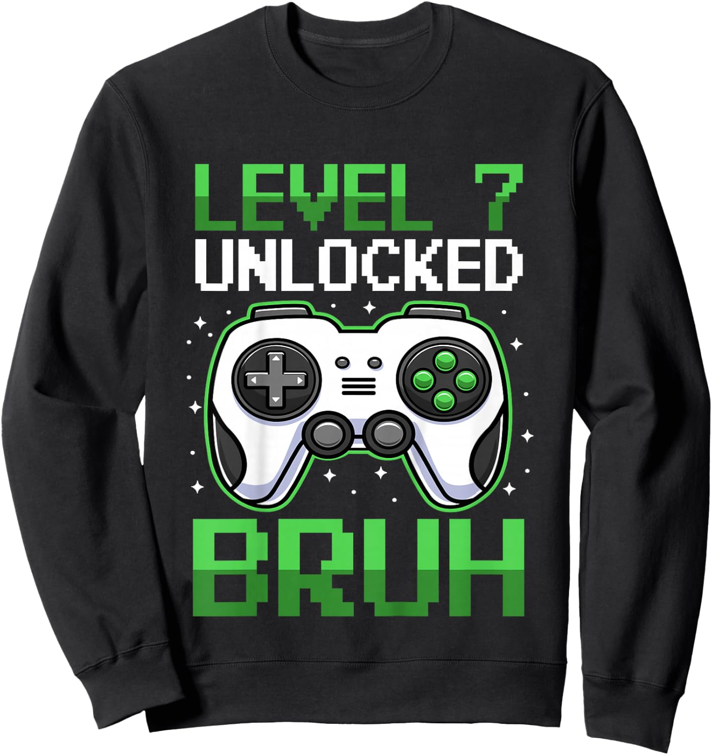 Kids Level 7 Unlocked Bruh 7 Years Old Video Gamer Birthday Boy Sweatshirt - Sweatshirt | Black