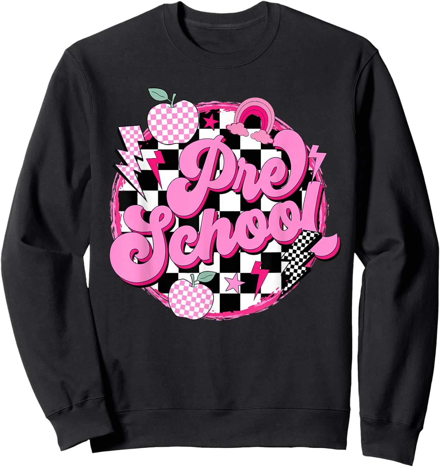 Preschool Teacher Women Retro Checkered First Day of School Sweatshirt - Sweatshirt | Black
