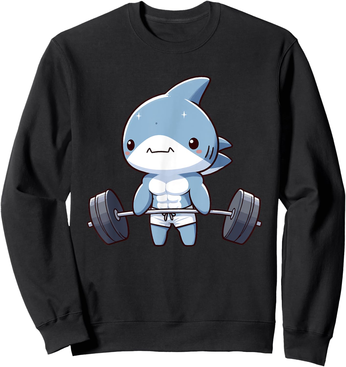 Cute Muscular Shark Weightlifting Funny Workout Sweatshirt - Sweatshirt | Black