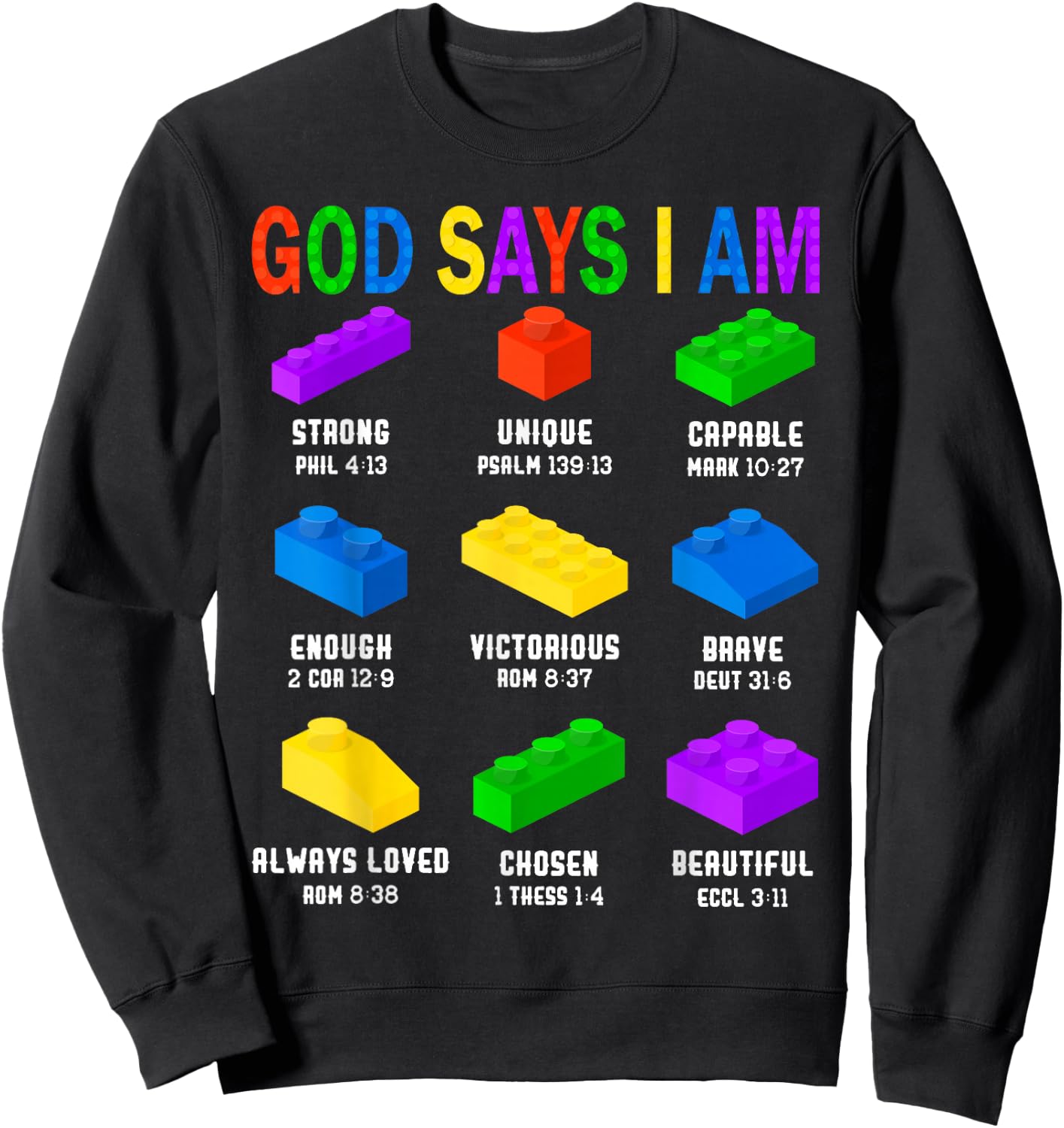 God Says I Am Building Brick Builder Block Boys Christian Sweatshirt - Sweatshirt | Black