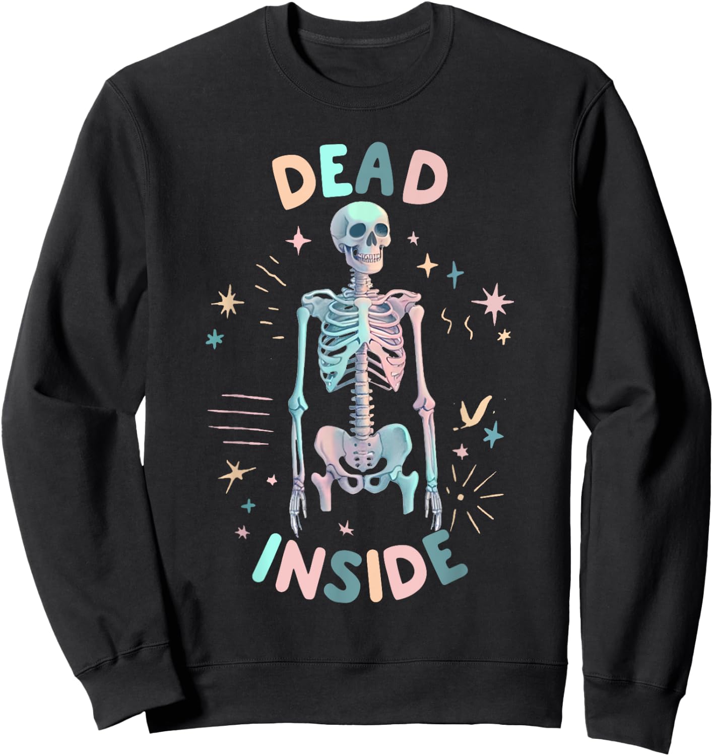 Funny Dead Inside Skeleton Casual Halloween Graphic Women Sweatshirt - Sweatshirt | Black