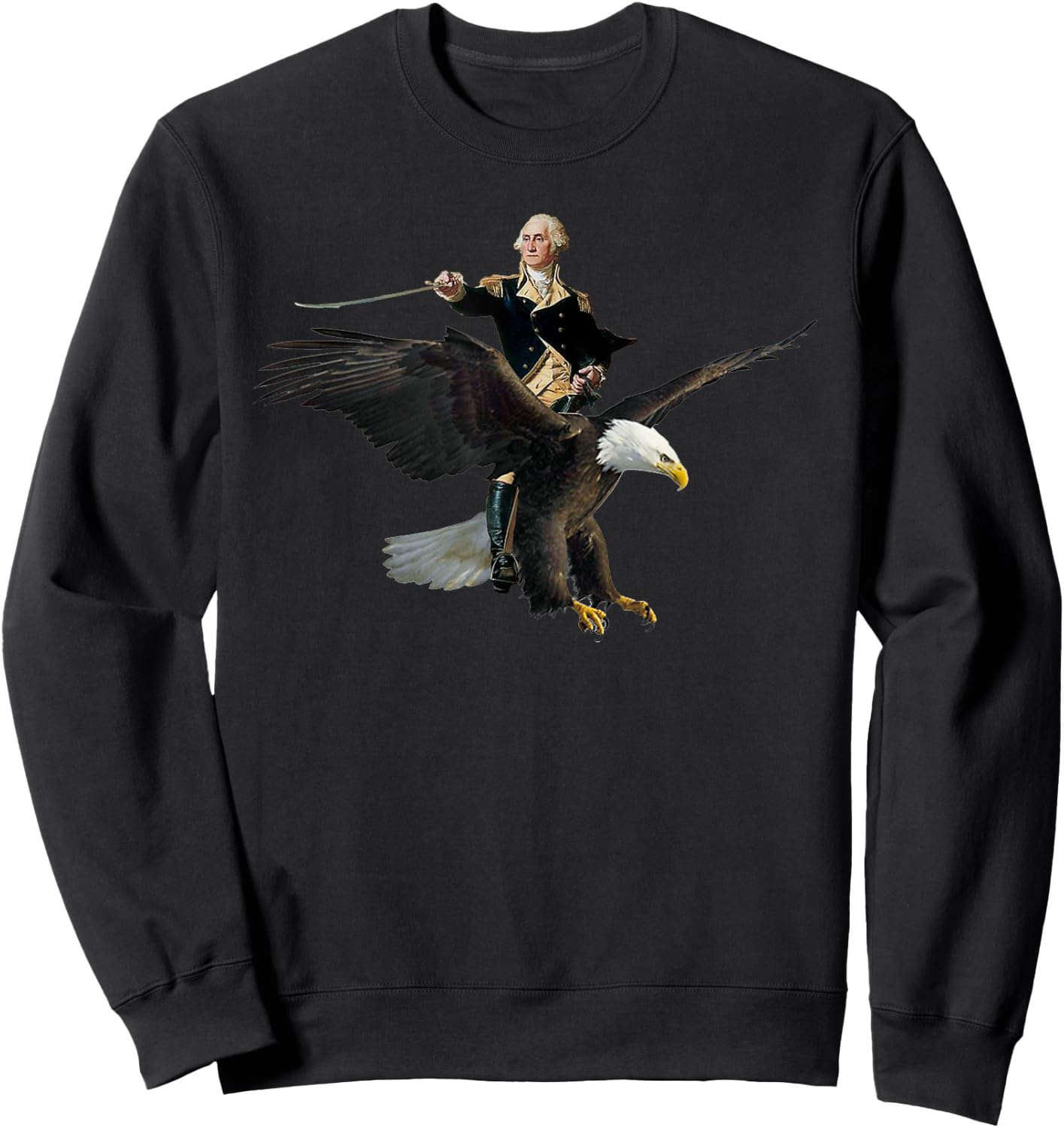 George Washington Riding A Bald Eagle - Patriotic Sweatshirt - Sweatshirt | Black